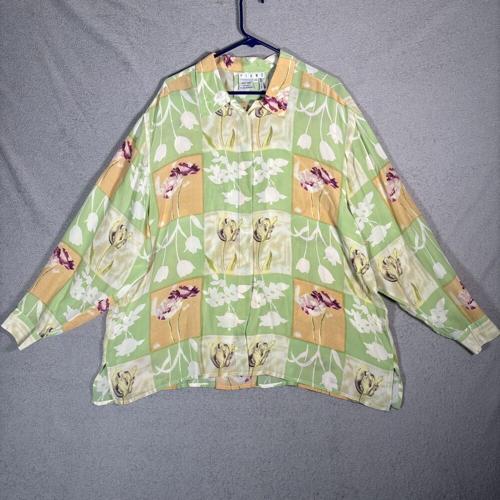 Vintage Piano Women 3x 100% Silk Blouse Retro Inspired CottageCore Whimsy Pastel - Picture 2 of 16